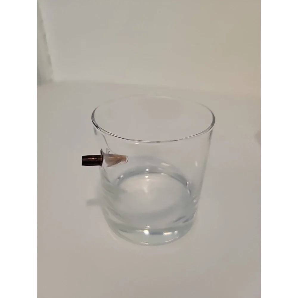 BenShot 11oz Rocks Glass with Real .308 Bullet Hand-Sculpted Whiskey Glass Set 4
